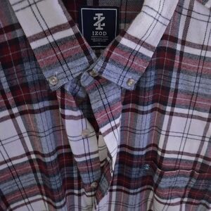 Izod Men's Casual Red and Gray Plaid Shirt Flannel